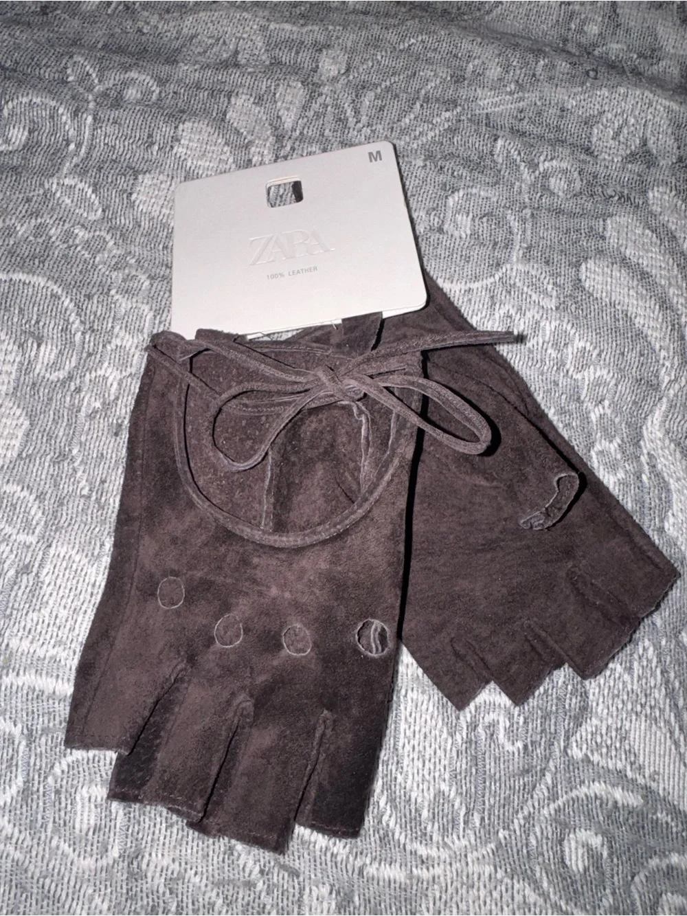 NWT Zara Suede Leather Gloves Fingerless Brown M Retro Classic Y2K